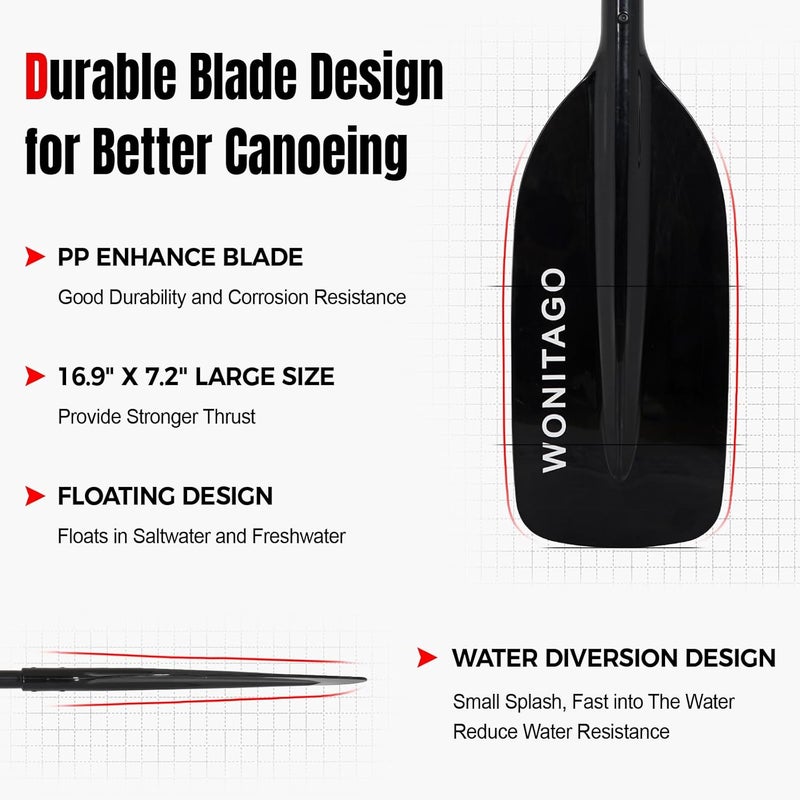 WONITAGO Canoe Paddles Aluminum Paddle with Plastic Blades Floating Adjustable Canoeing and Boating Oars, 122-152 cm/4-5 Ft, Black/Yellow - Image 3